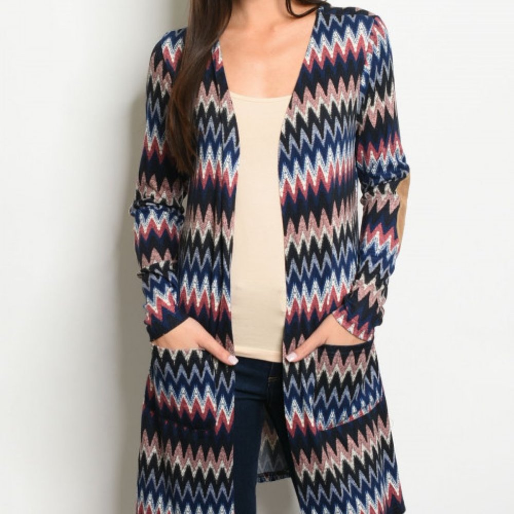NAVY MULTI PRINT CARDIGAN